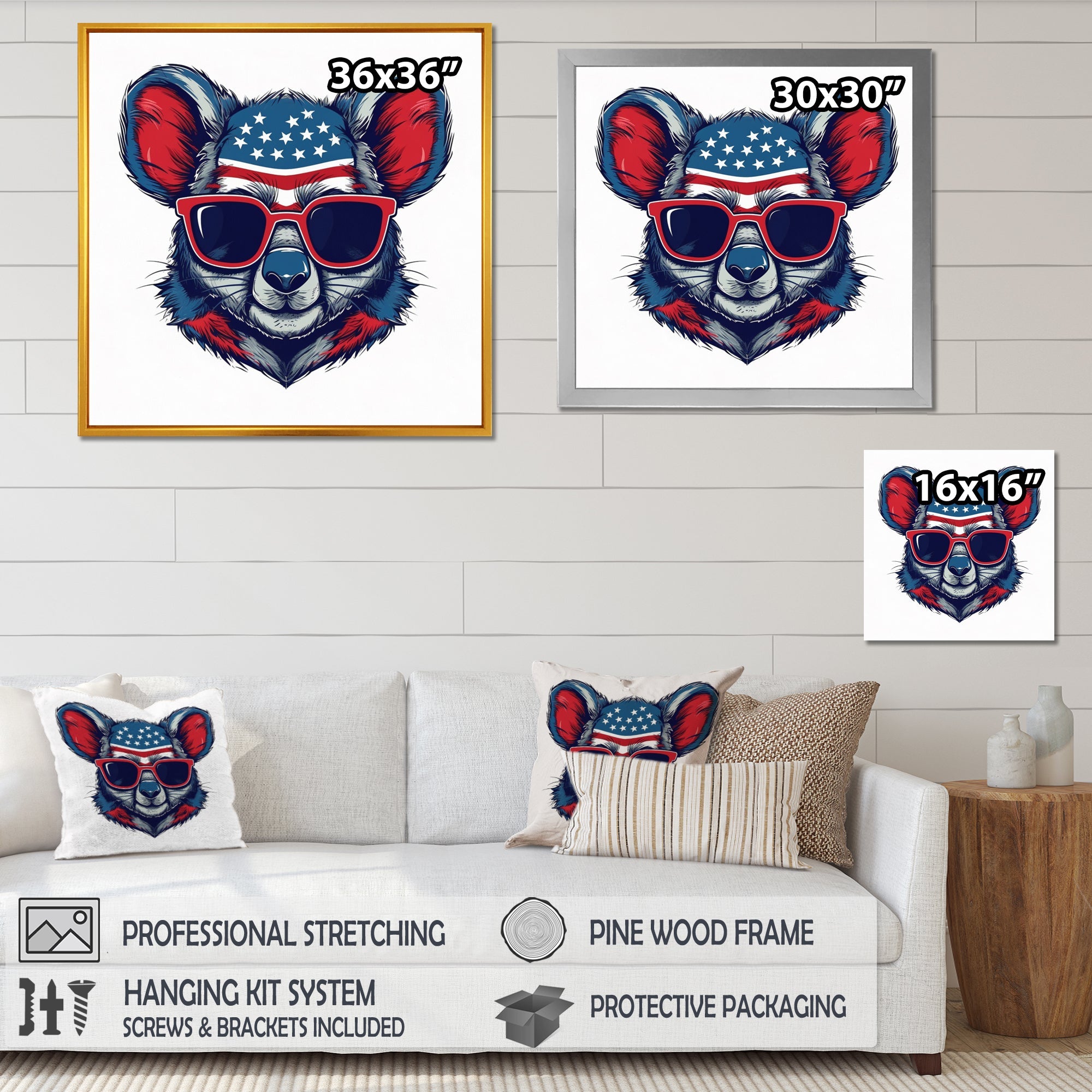 Blue Red Koala Wearing Sunglasses - Koala Large Canvas Wall Art