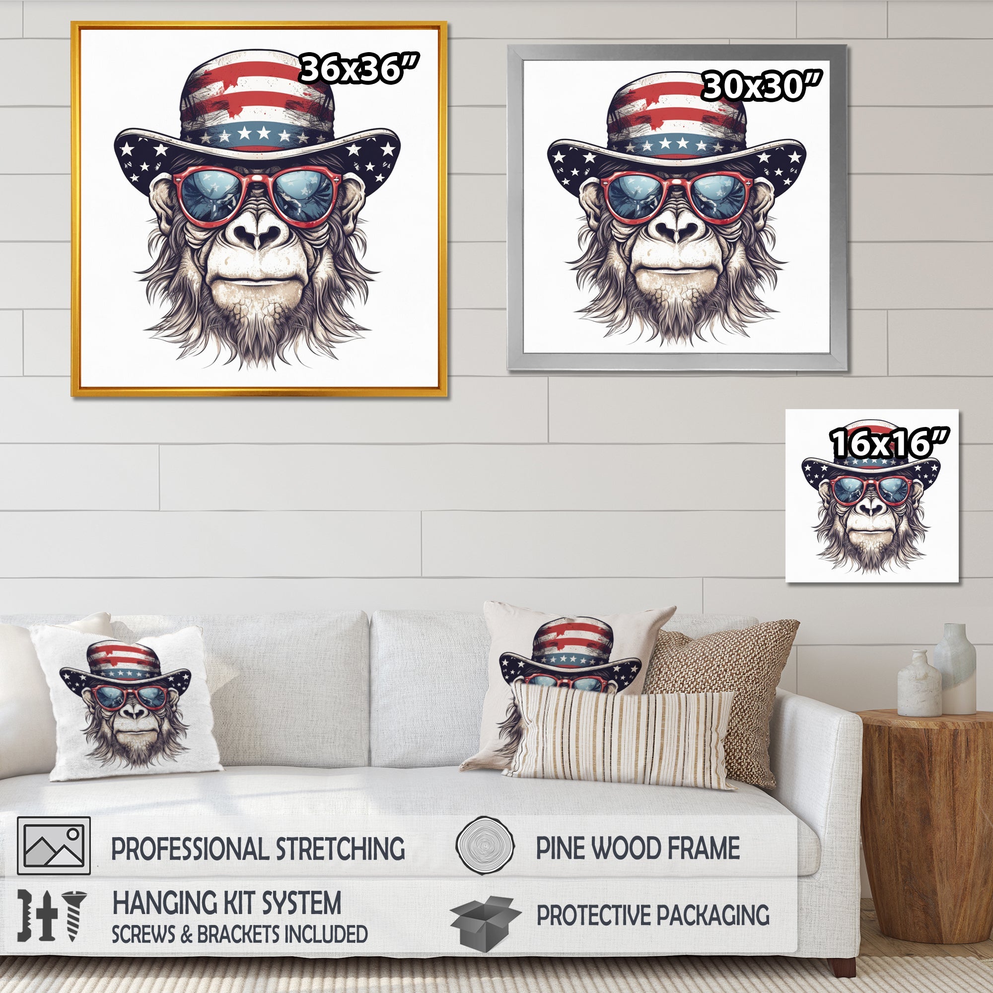 Red Blue Monkey With Sunglasses And Hat - Monkey Fashion Home Decor Art