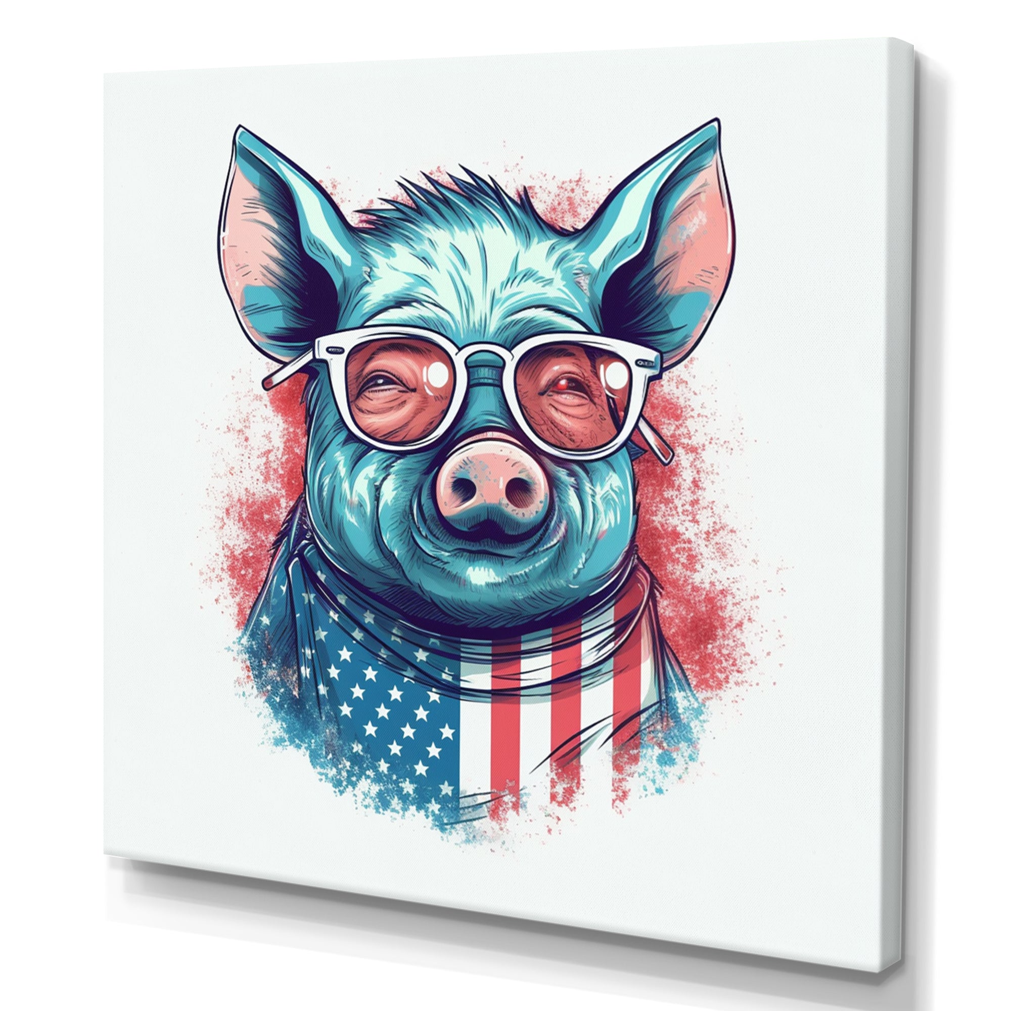Blue Red Pig With Sunglasses - Pig Living Room Wall Art