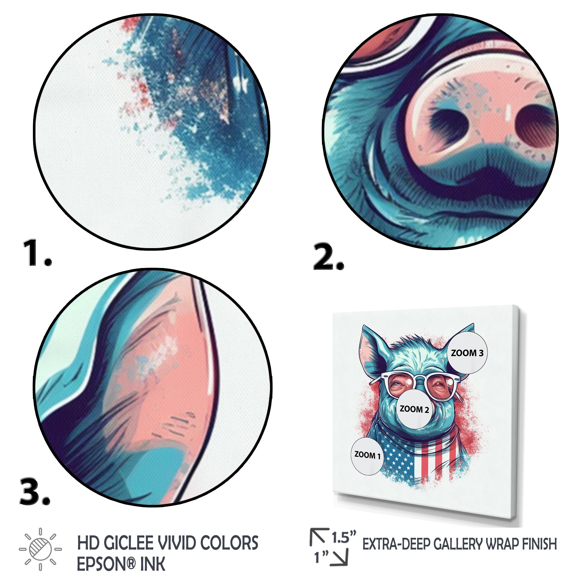 Blue Red Pig With Sunglasses - Pig Living Room Wall Art
