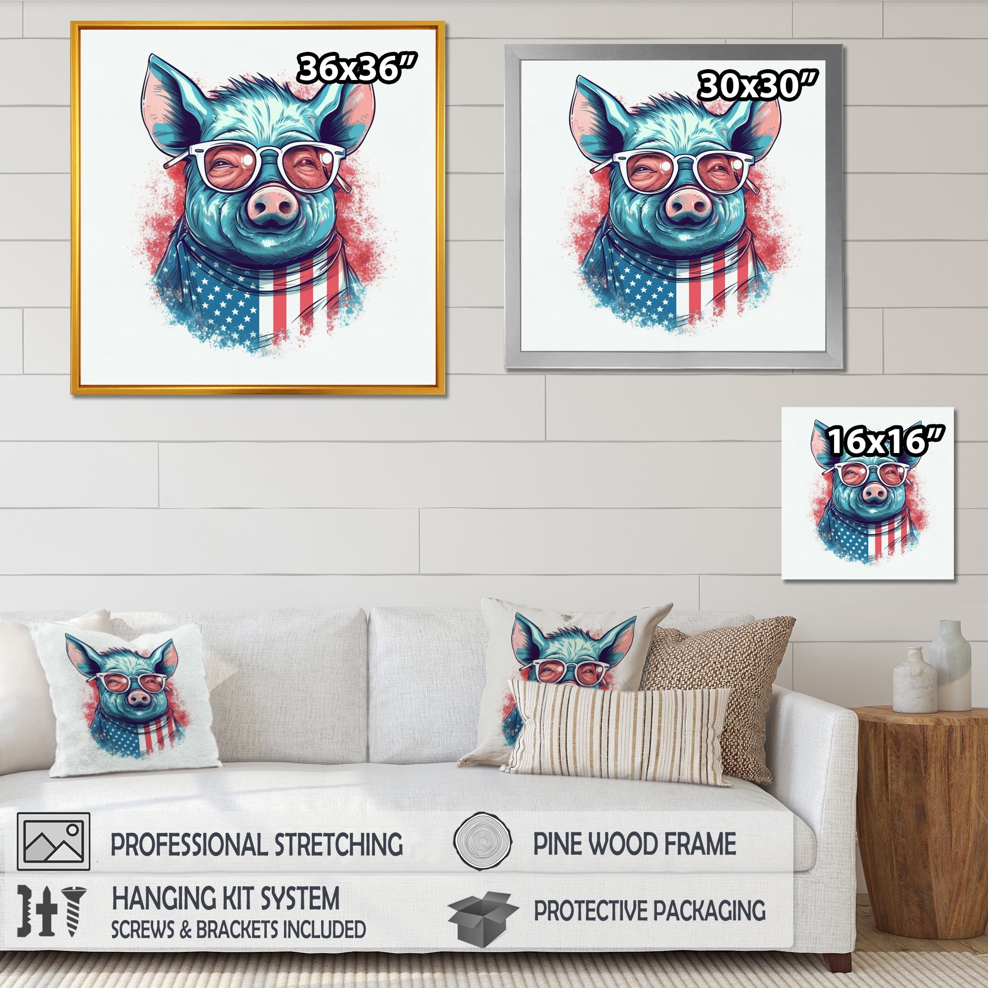 Blue Red Pig With Sunglasses - Pig Living Room Wall Art