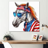 Red Blue Horse With Sunglasses And Shirt - Horse Bedroom Wall Art