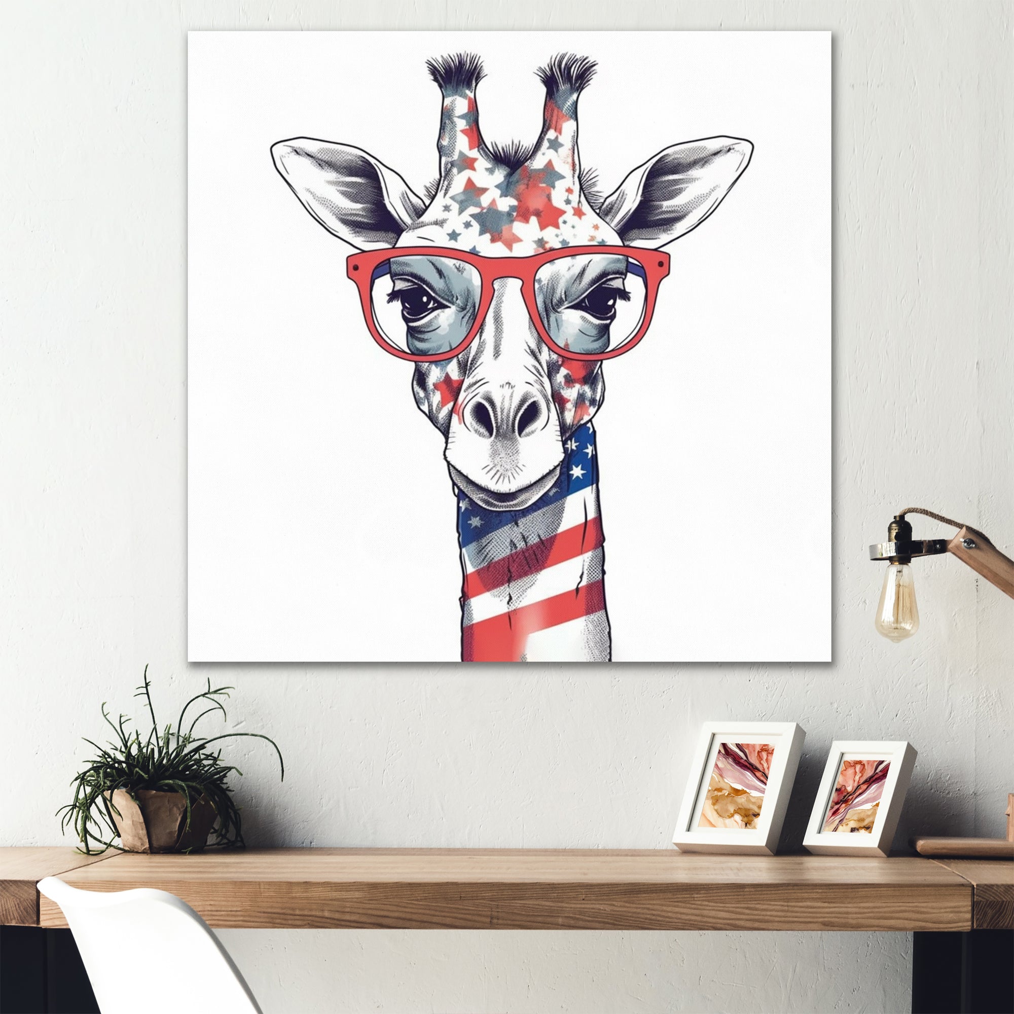 Red Blue Giraffe With Glasses - Giraffe Canvas Wall Art
