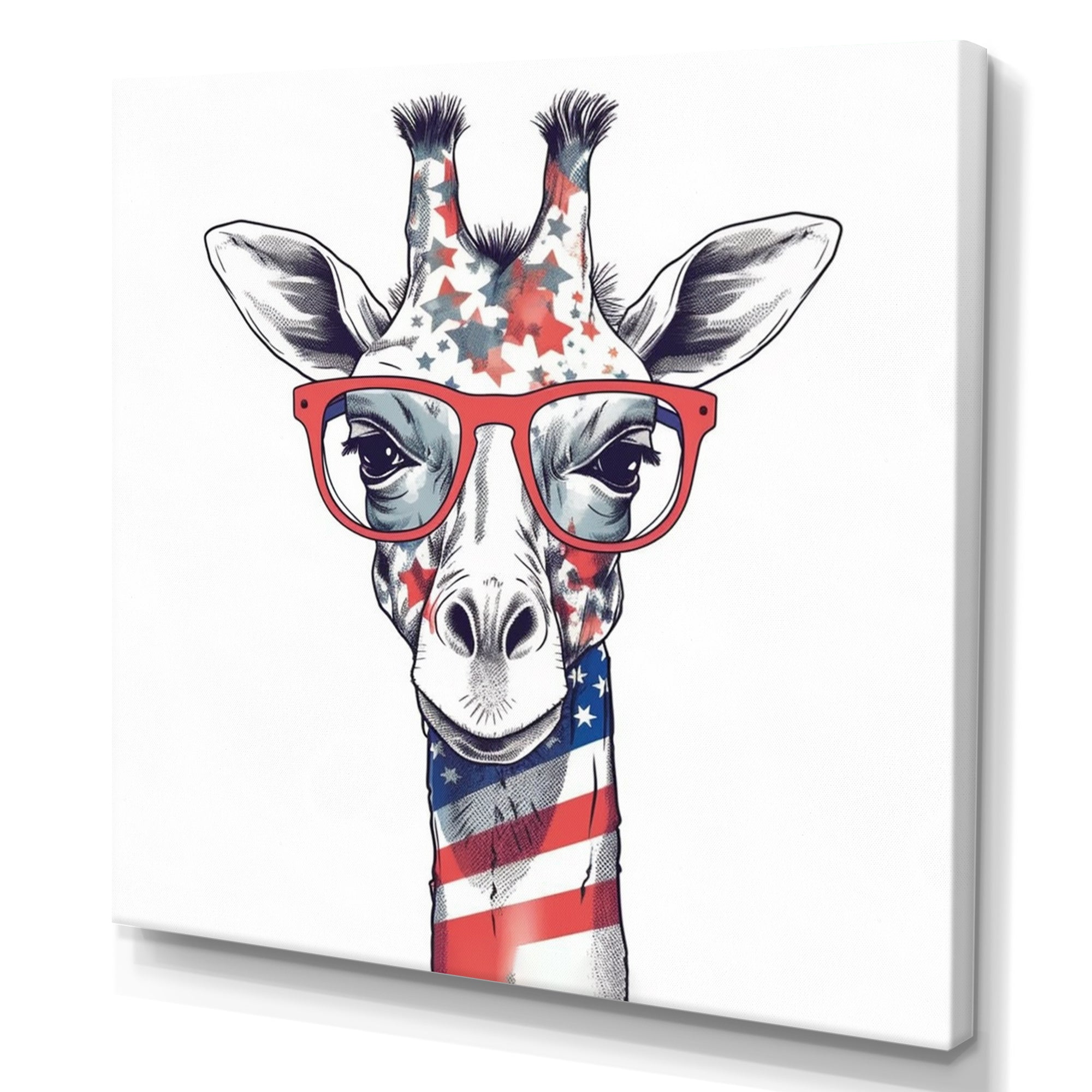 Red Blue Giraffe With Glasses - Giraffe Canvas Wall Art