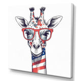Red Blue Giraffe With Glasses - Giraffe Canvas Wall Art
