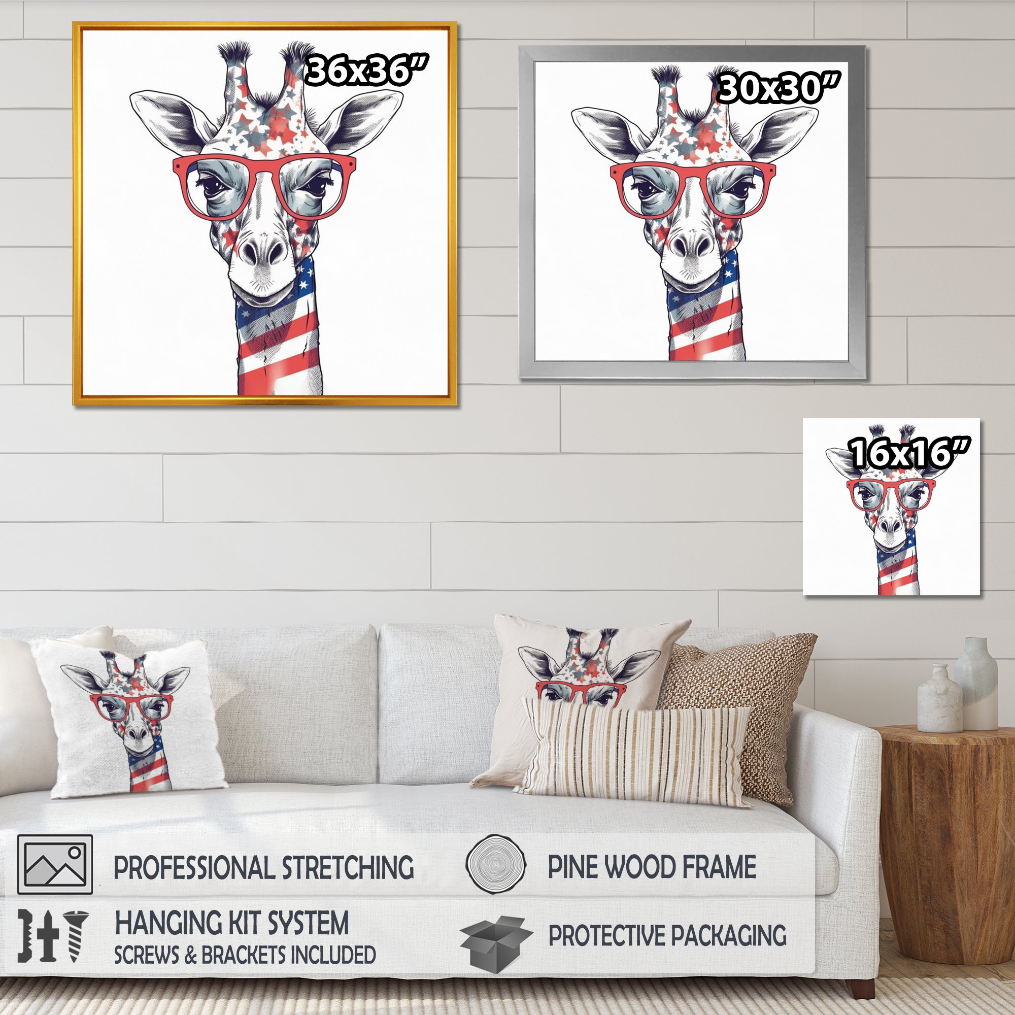 Red Blue Giraffe With Glasses - Giraffe Canvas Wall Art