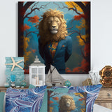Yellow Blue Lion In Suit - Yellow Lion Wall Art