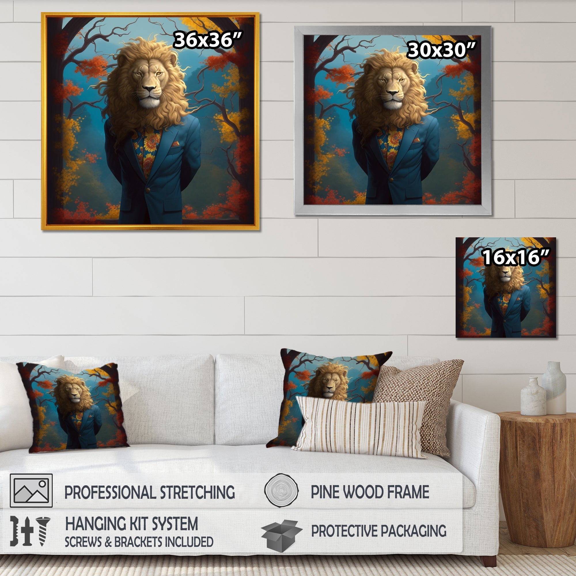 Yellow Blue Lion In Suit - Yellow Lion Wall Art
