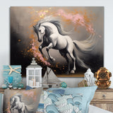 White Pink horse On The Run - Horse Framed Canvas Art
