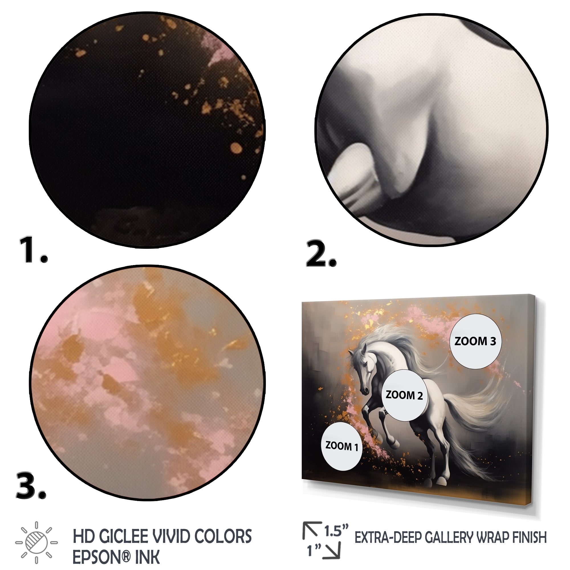 White Pink horse On The Run - Horse Framed Canvas Art