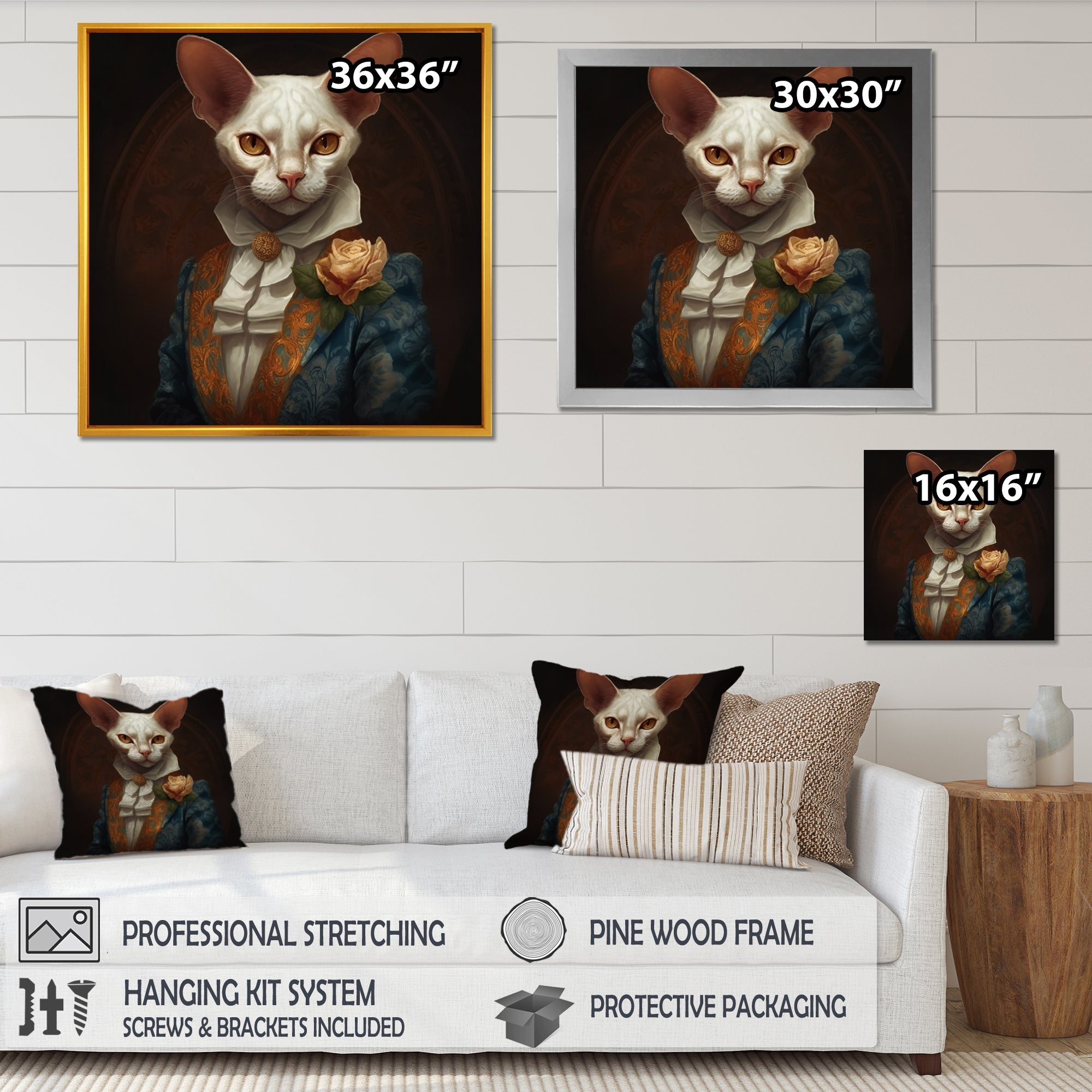 White Fancy Cat - Cat Large Canvas Wall Art