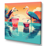 Blue Pink Flamingos In The Sea At Sunset - Flamingo Living Room Wall Art