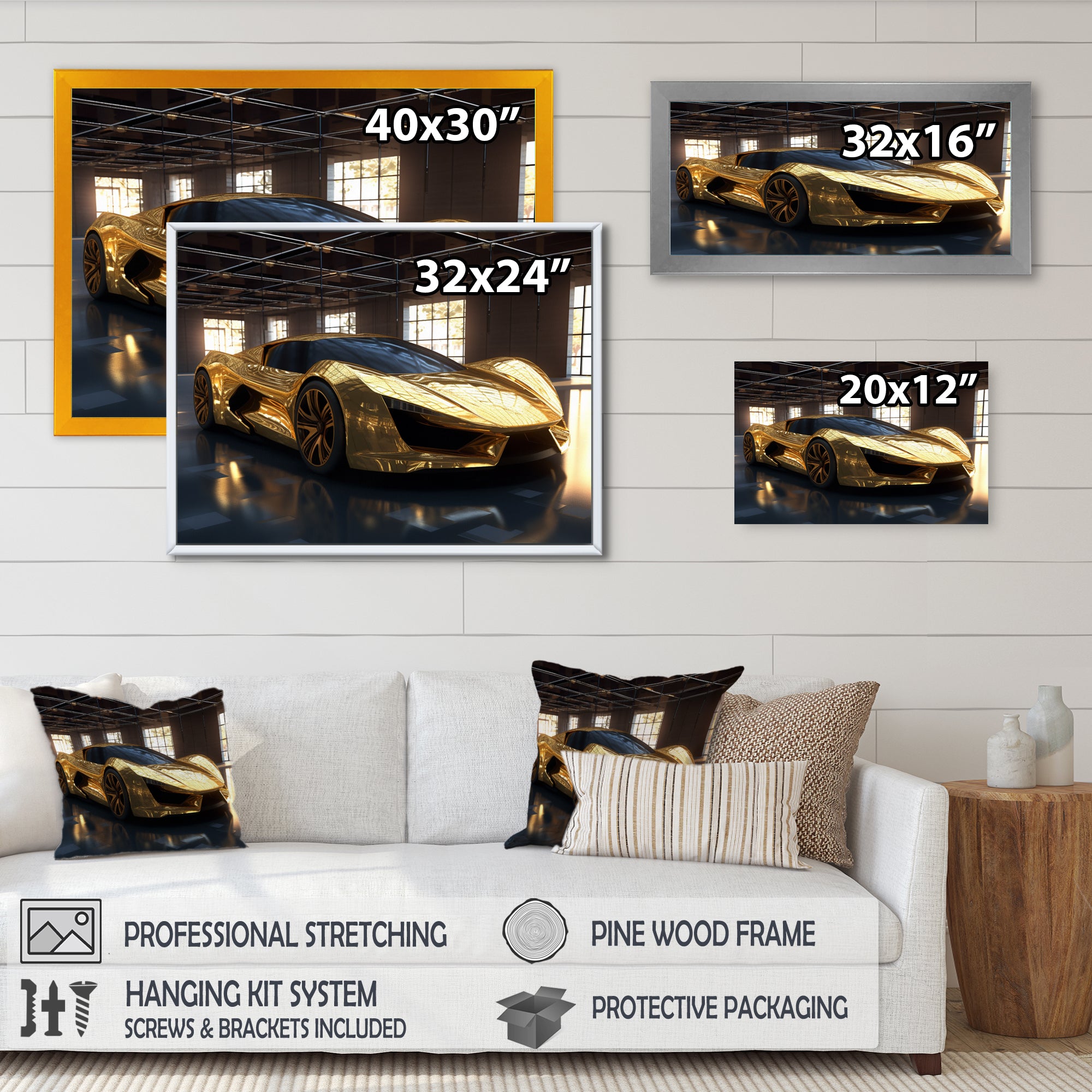 Gold And Black Iconic Car Legends I - Car Exotic Canvas Wall Art