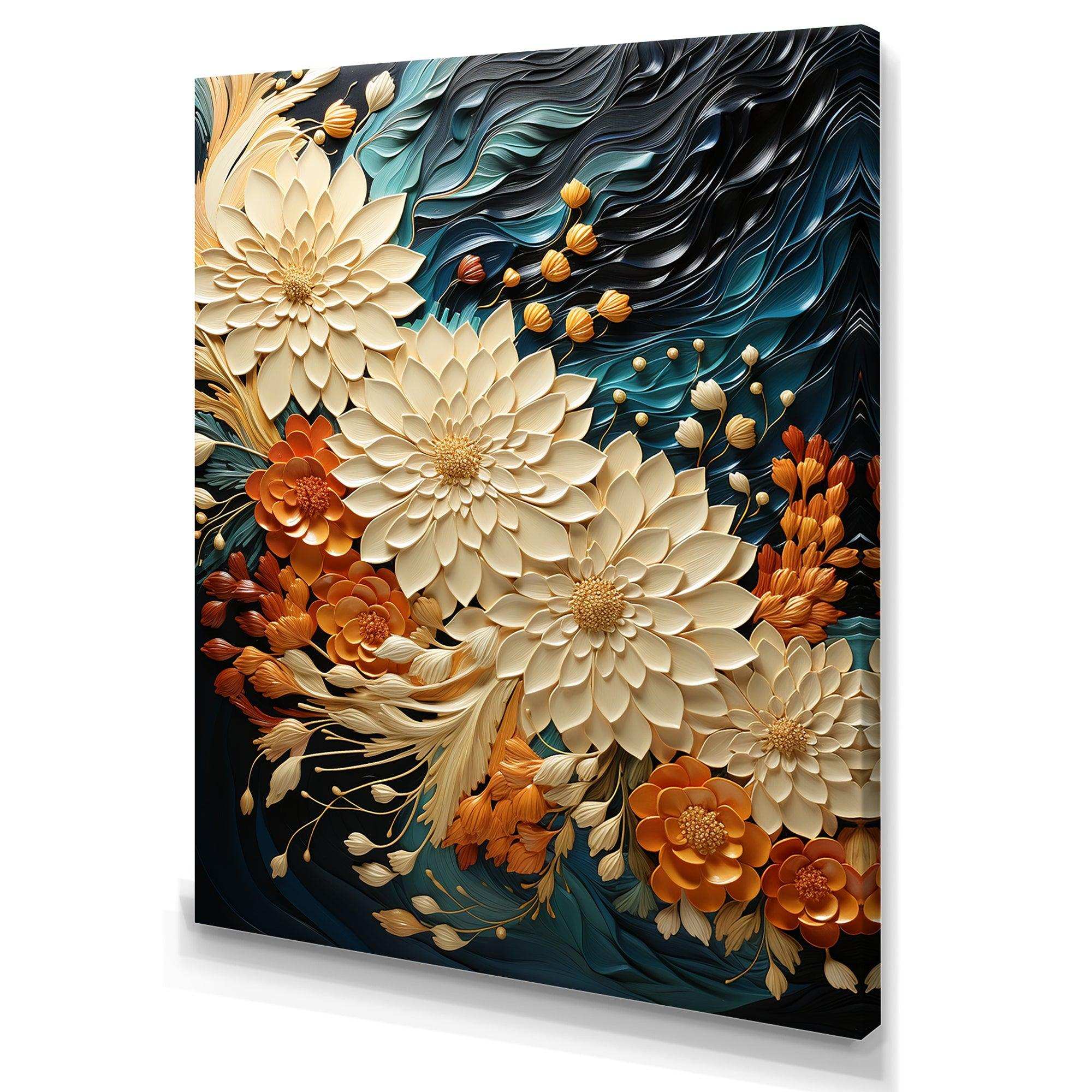 IDesignart Orange Teal Botanical Whirlwind III - Abstract Canvas Wall Art