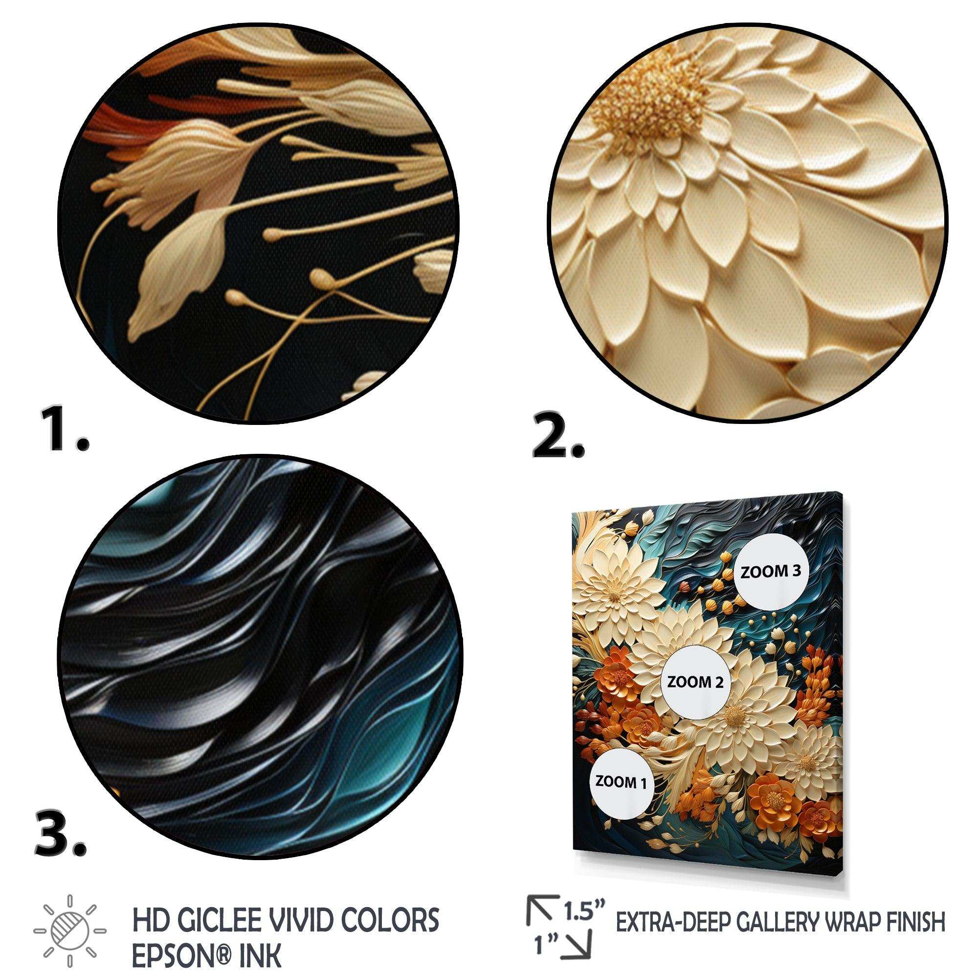 IDesignart Orange Teal Botanical Whirlwind III - Abstract Canvas Wall Art