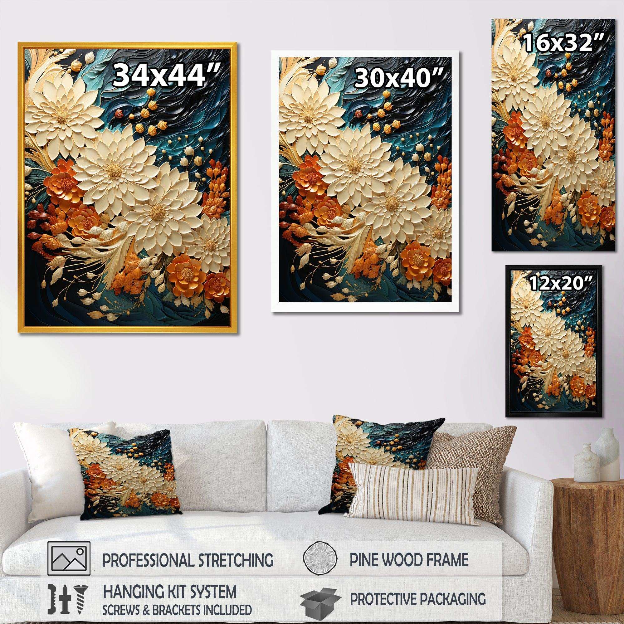 IDesignart Orange Teal Botanical Whirlwind III - Abstract Canvas Wall Art