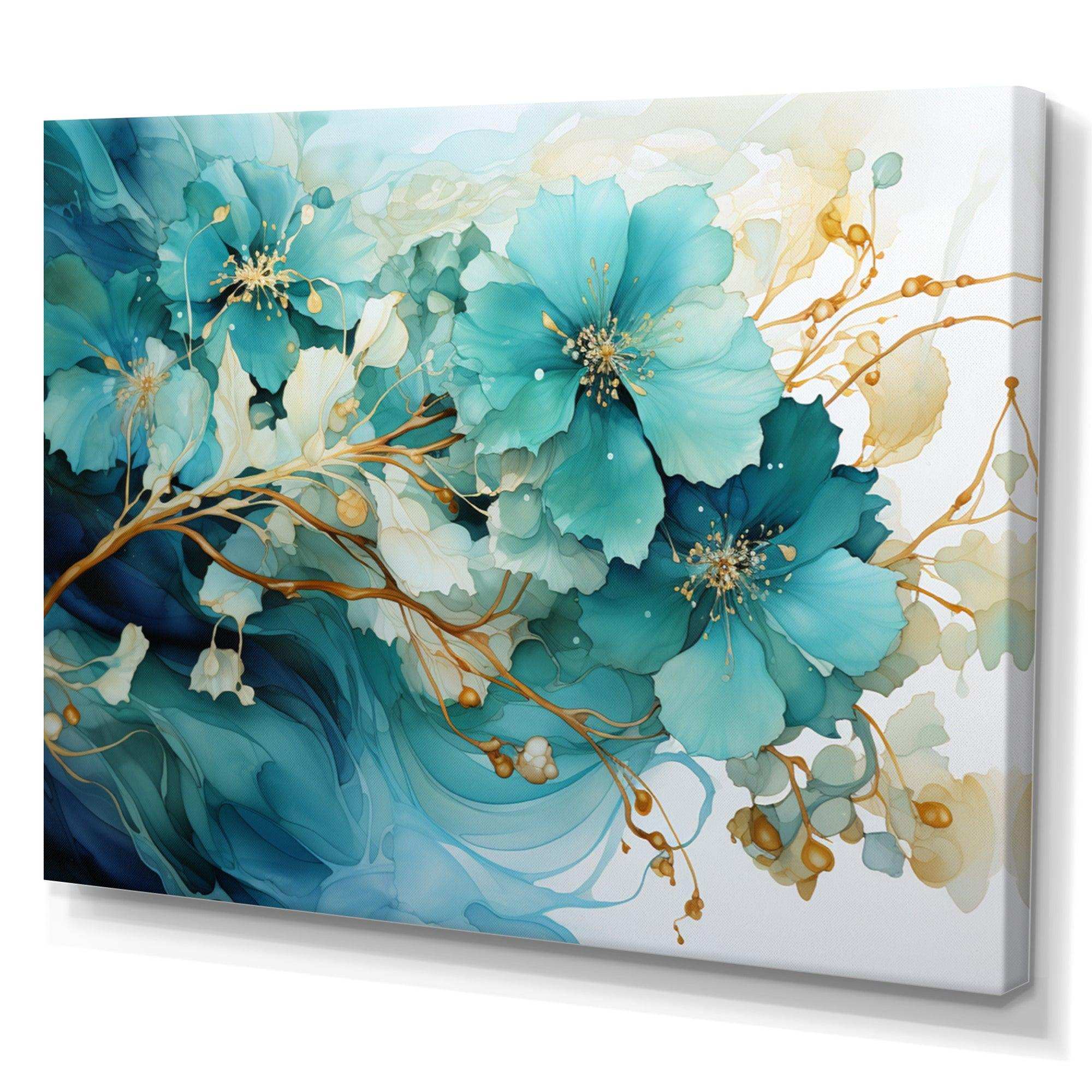 Teal Gold Abstract Fractal Mystic Mirage I - Abstract Canvas Wall Art