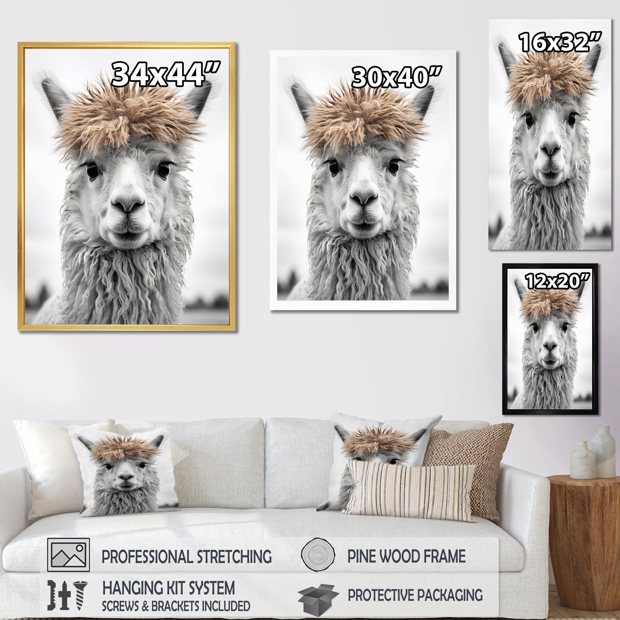 Curious Alpaca - Beige Alpaca Wall Art