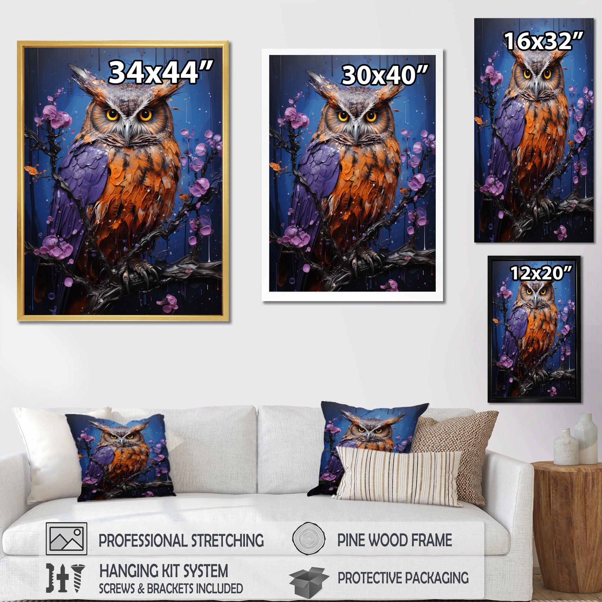 Purple Animal Amethyst Owl Drips - Owl Canvas Wall Art