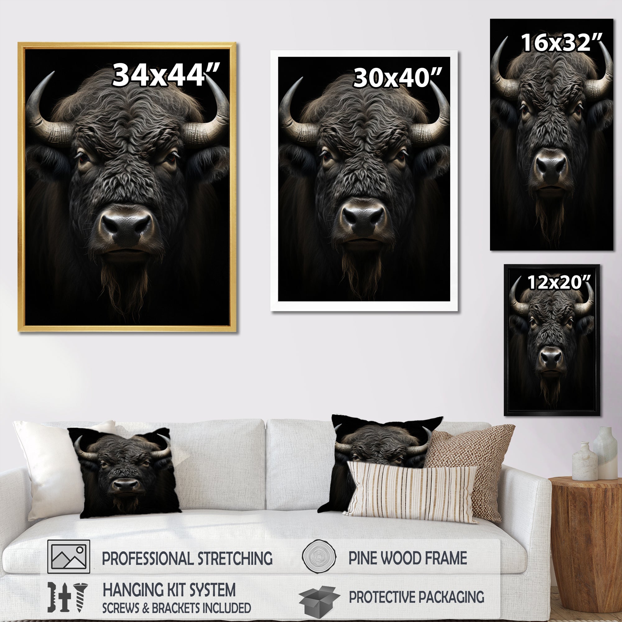 Black White Animal Buffalo Bison - Buffalo Wall Art Prints