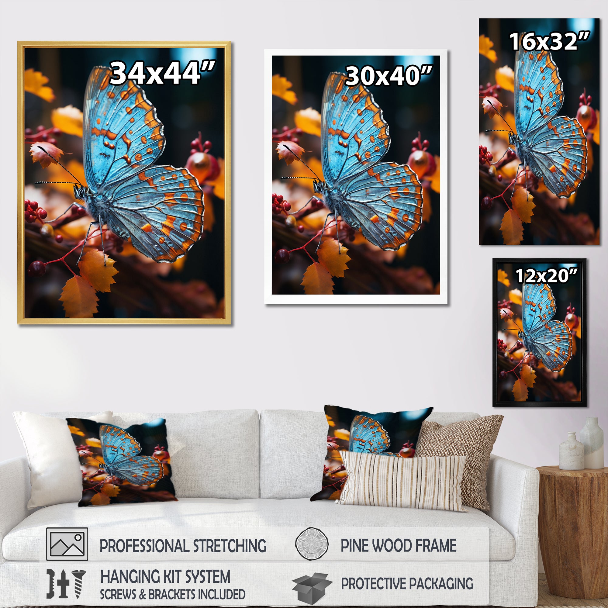 Turquoise Yellow Animal Butterfly - Butterfly Wall Art Prints