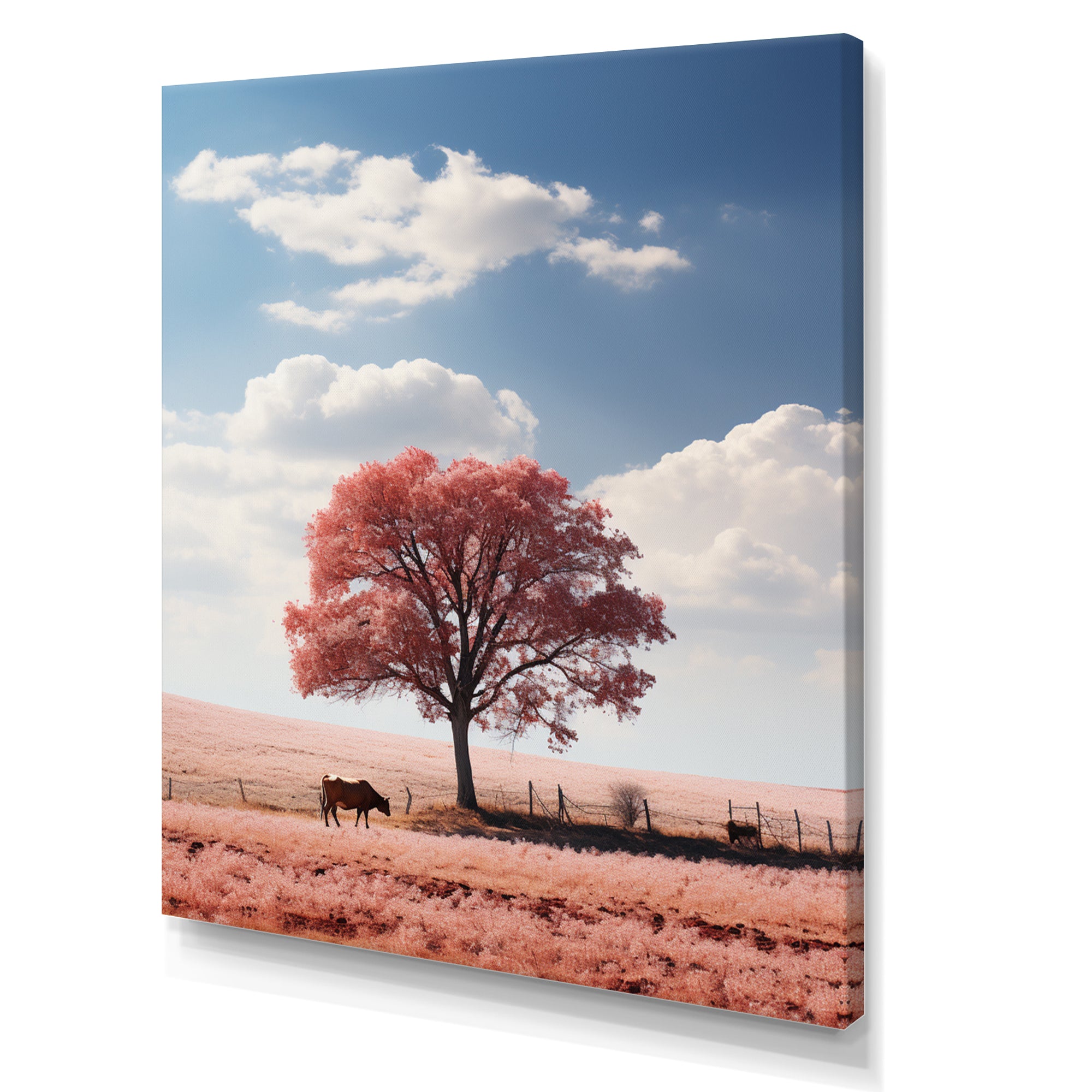Pink Tree Tranquil Fields - Cow Wall Decor