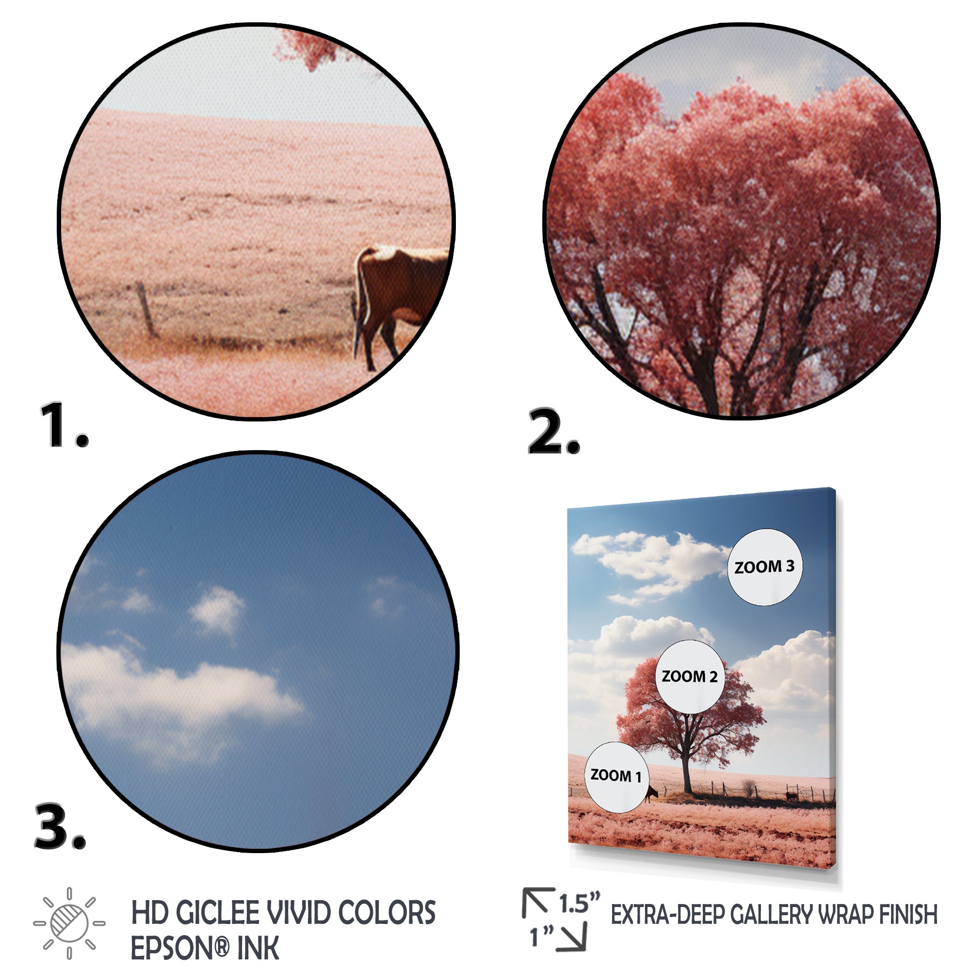 Pink Tree Tranquil Fields - Cow Wall Decor