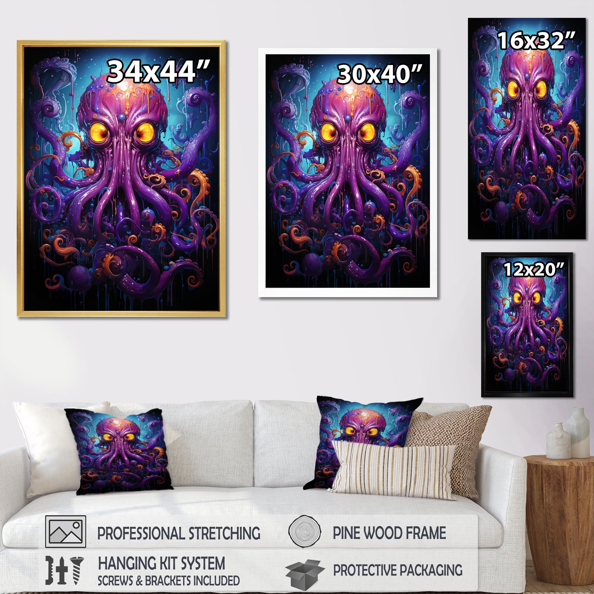 Purple Animal Electric Octopus Drips - Octopus Wall Decor