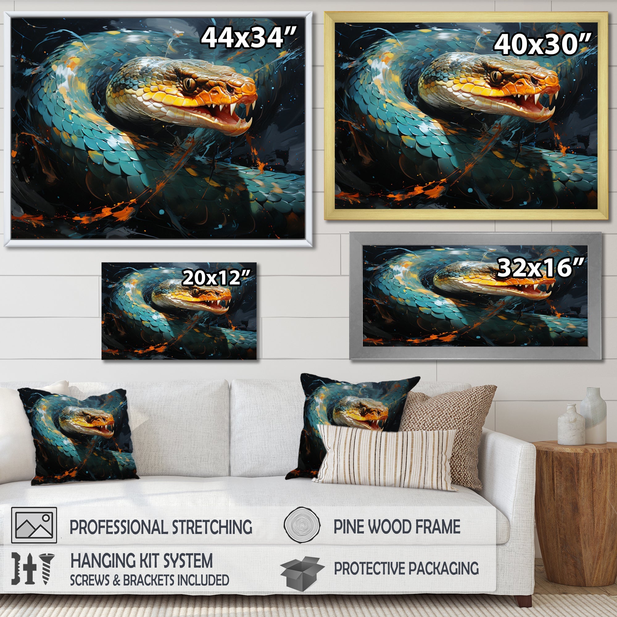Emerald Snake Intertwining - Teal Snake Wall Art