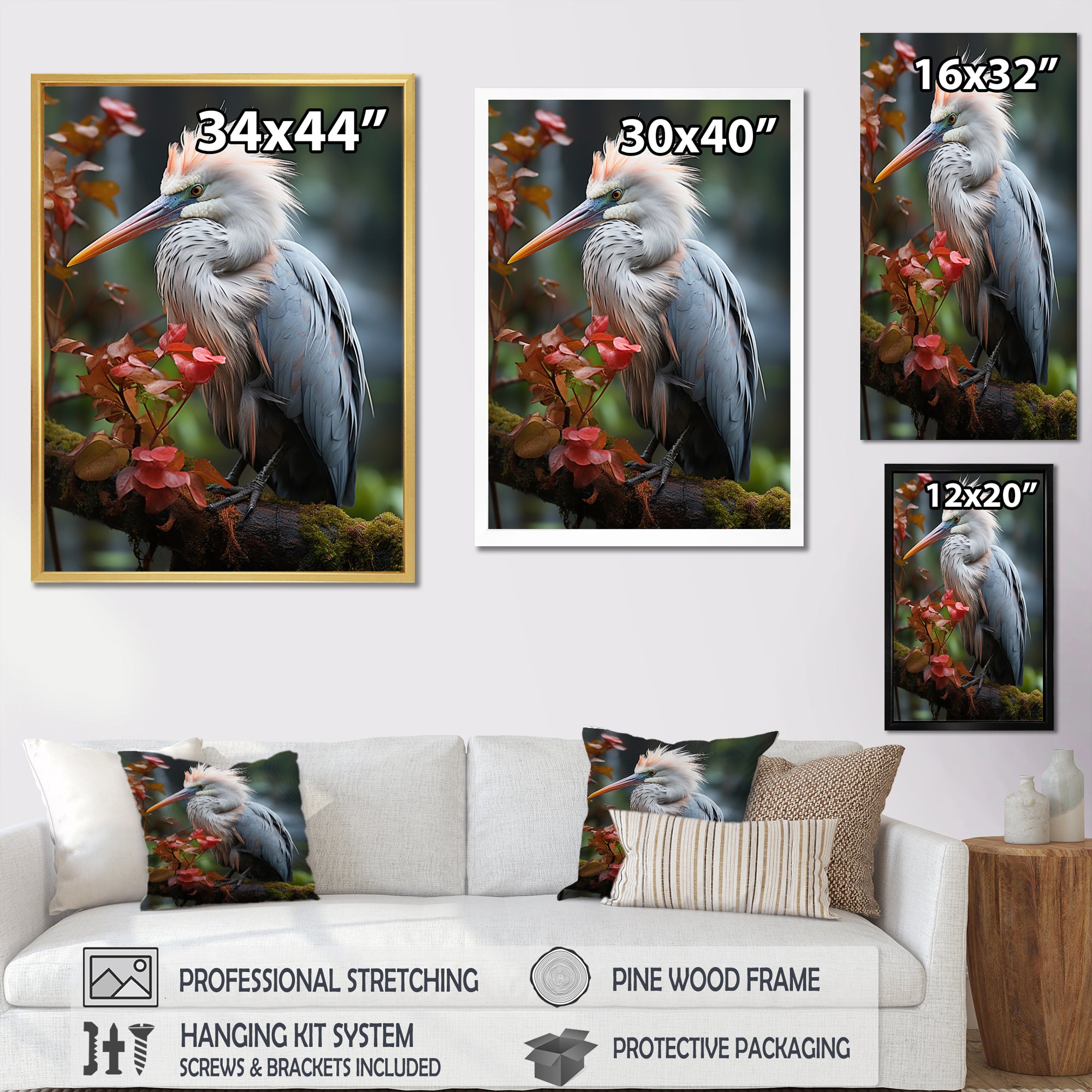 Grey Coral Animal Heron - Heron Home Decor Art