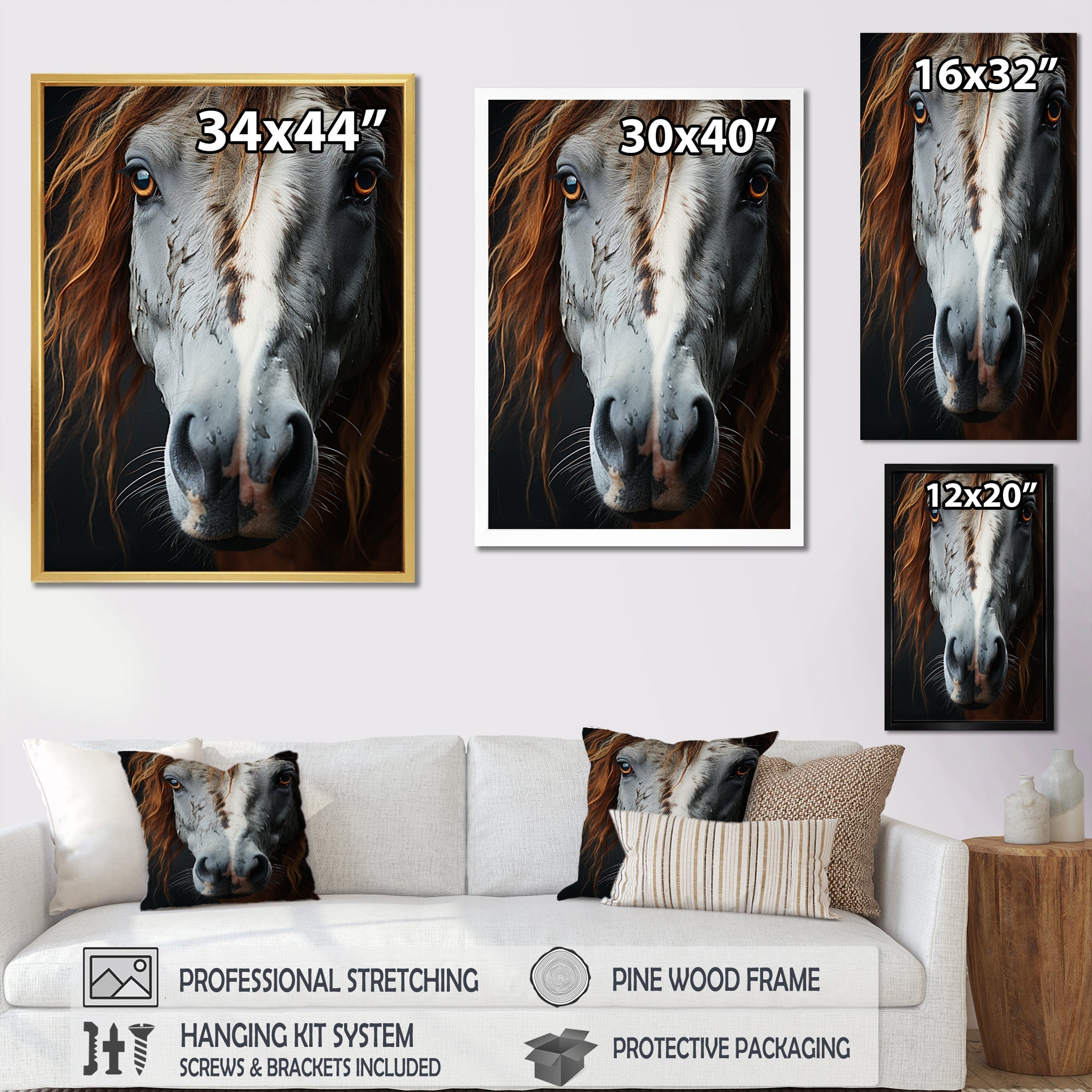 Grey Brown Horse Serenity - Horse Canvas Wall Art