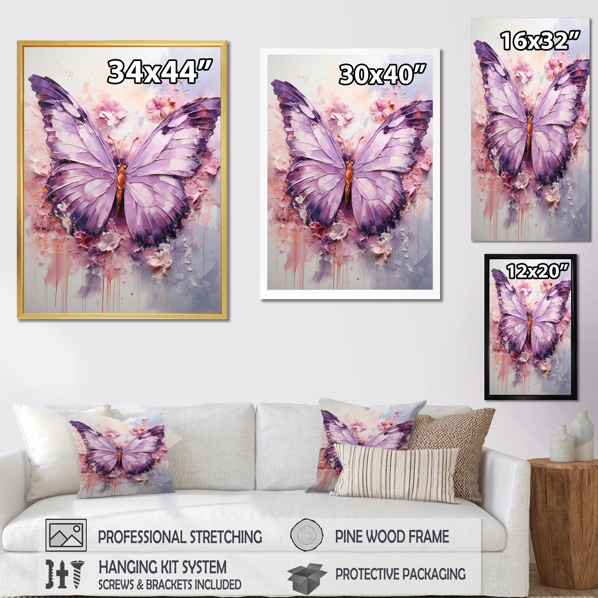 Purple Pink Animal Lavender Butterfly - Butterfly Home Decor Art