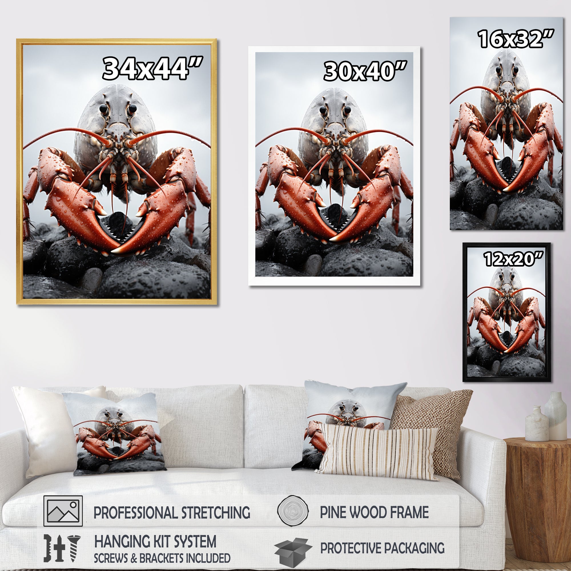 Coral Grey Animal Lobster - Lobster Wall Decor