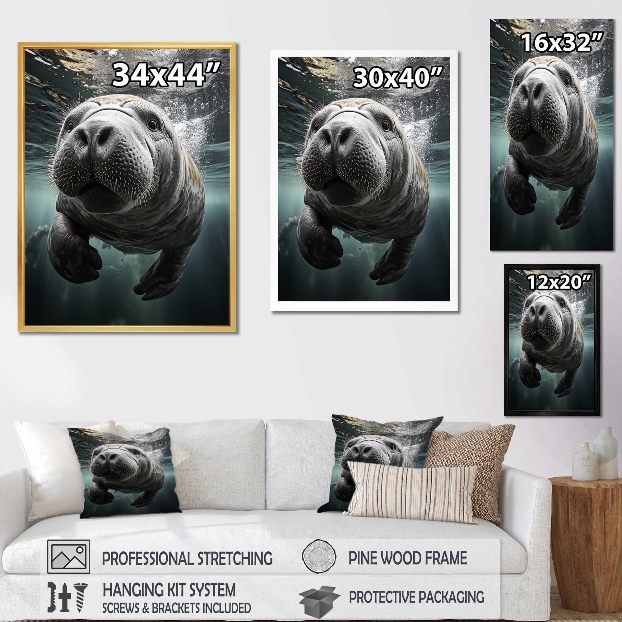 Grey Teal Animal Manatee - Manatee Wall Art Prints