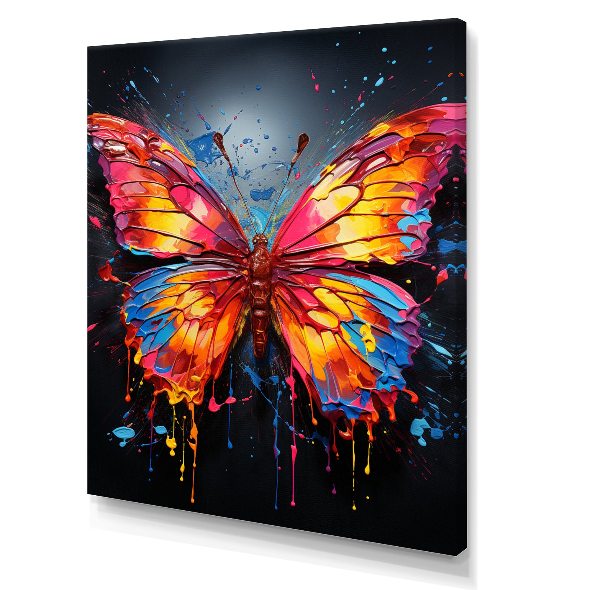 Coral Yellow Neon Butterfly Electric - Butterfly Framed Canvas Art
