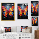 Coral Yellow Neon Butterfly Electric - Butterfly Framed Canvas Art