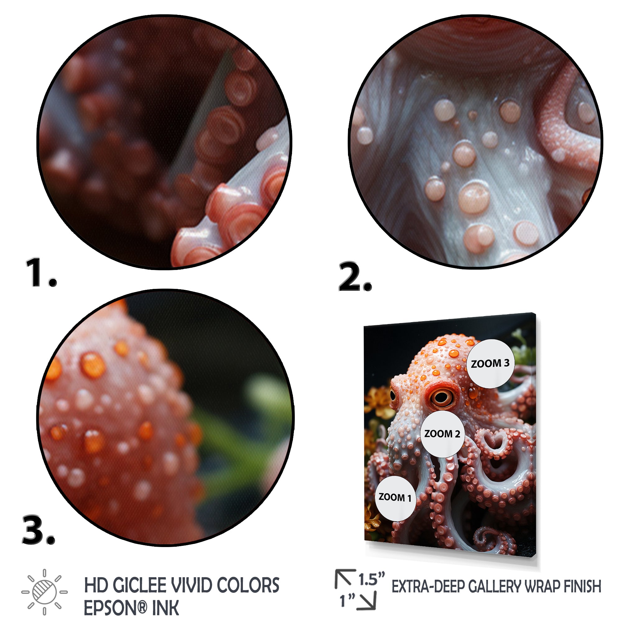 Coral Octopus Lunar Reflections - Octopus Living Room Wall Art