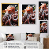 Coral Octopus Lunar Reflections - Octopus Living Room Wall Art
