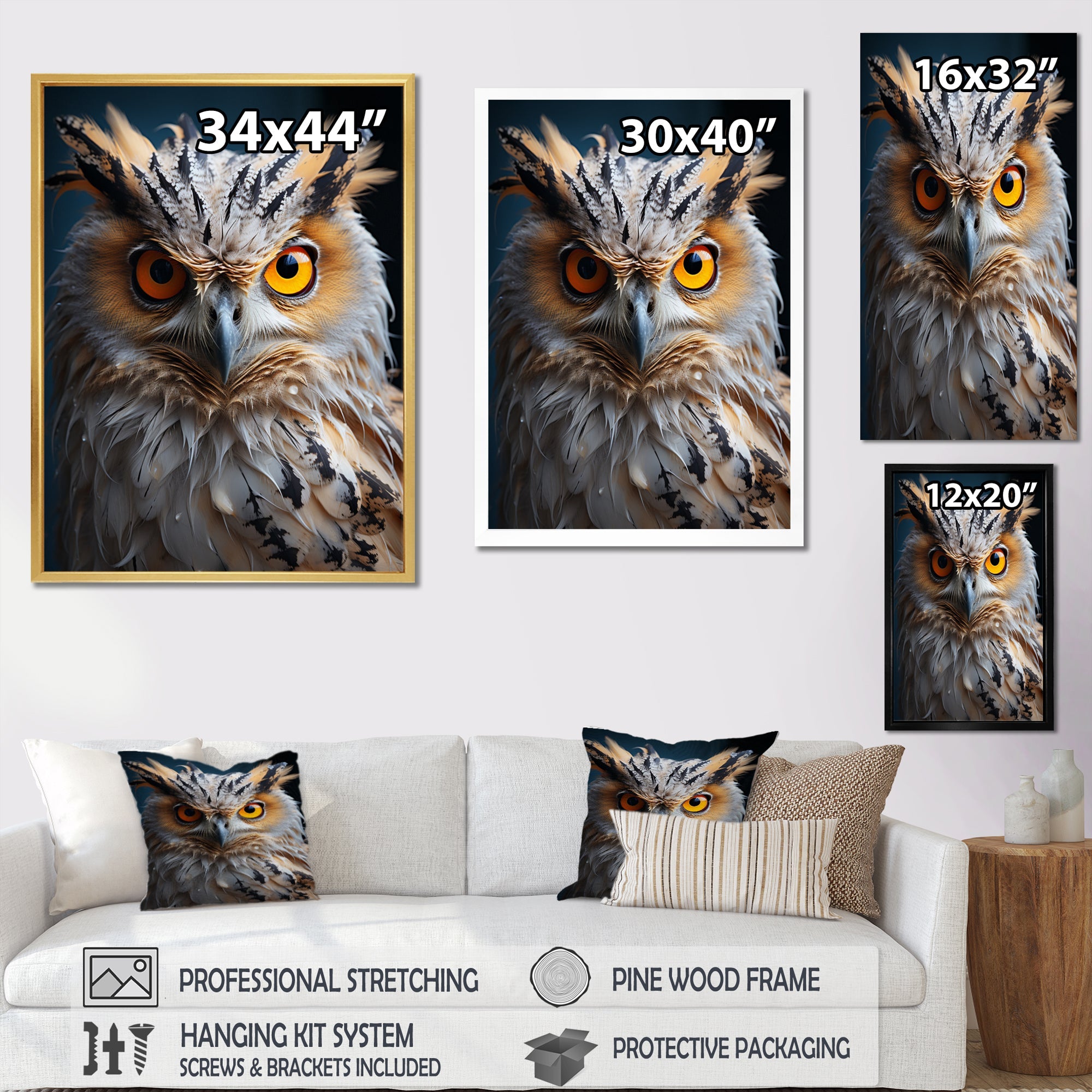 White Yellow Animal Owl - Owl Bedroom Wall Art