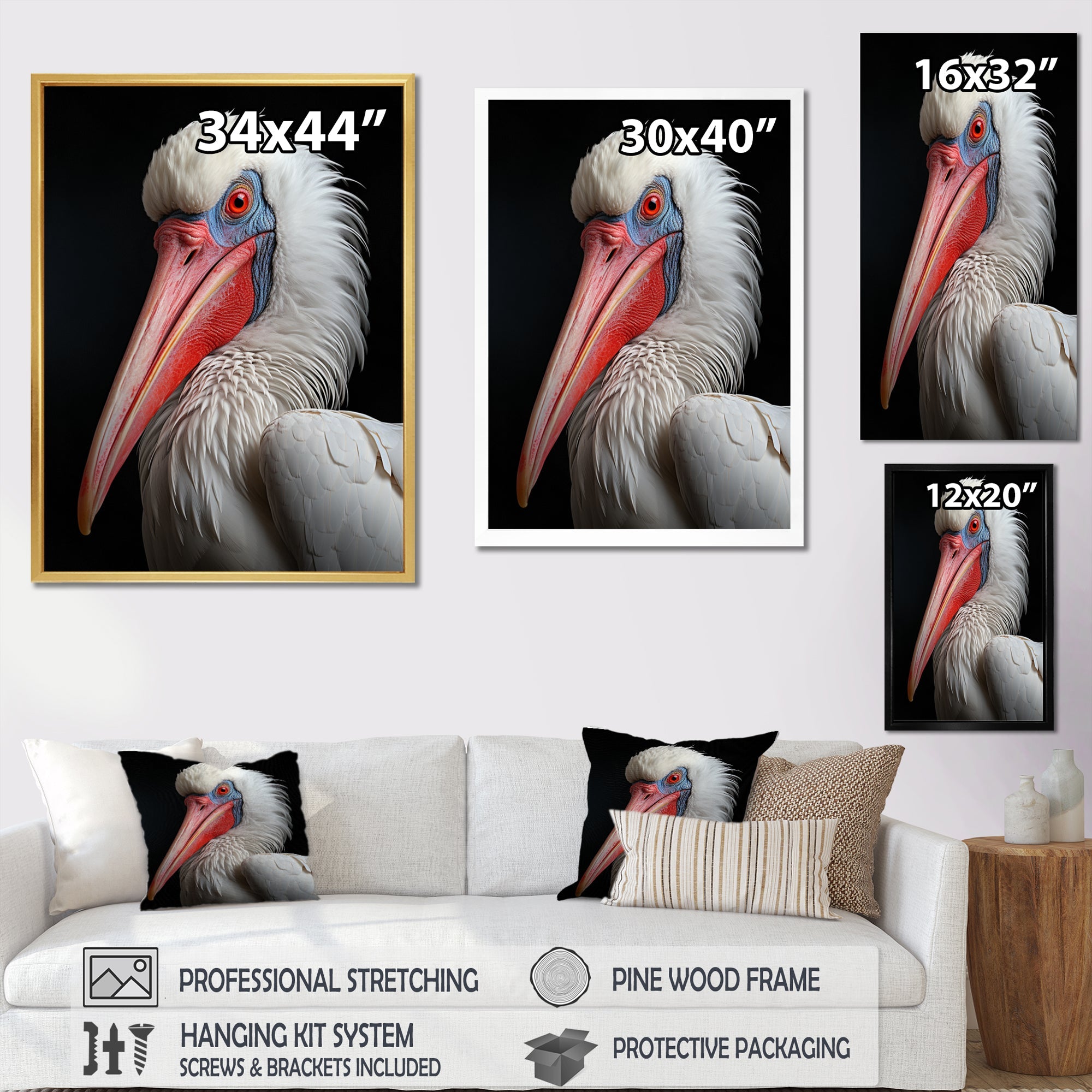 Coral White Animal Pelican Portrait - Pelican Wall Art Prints