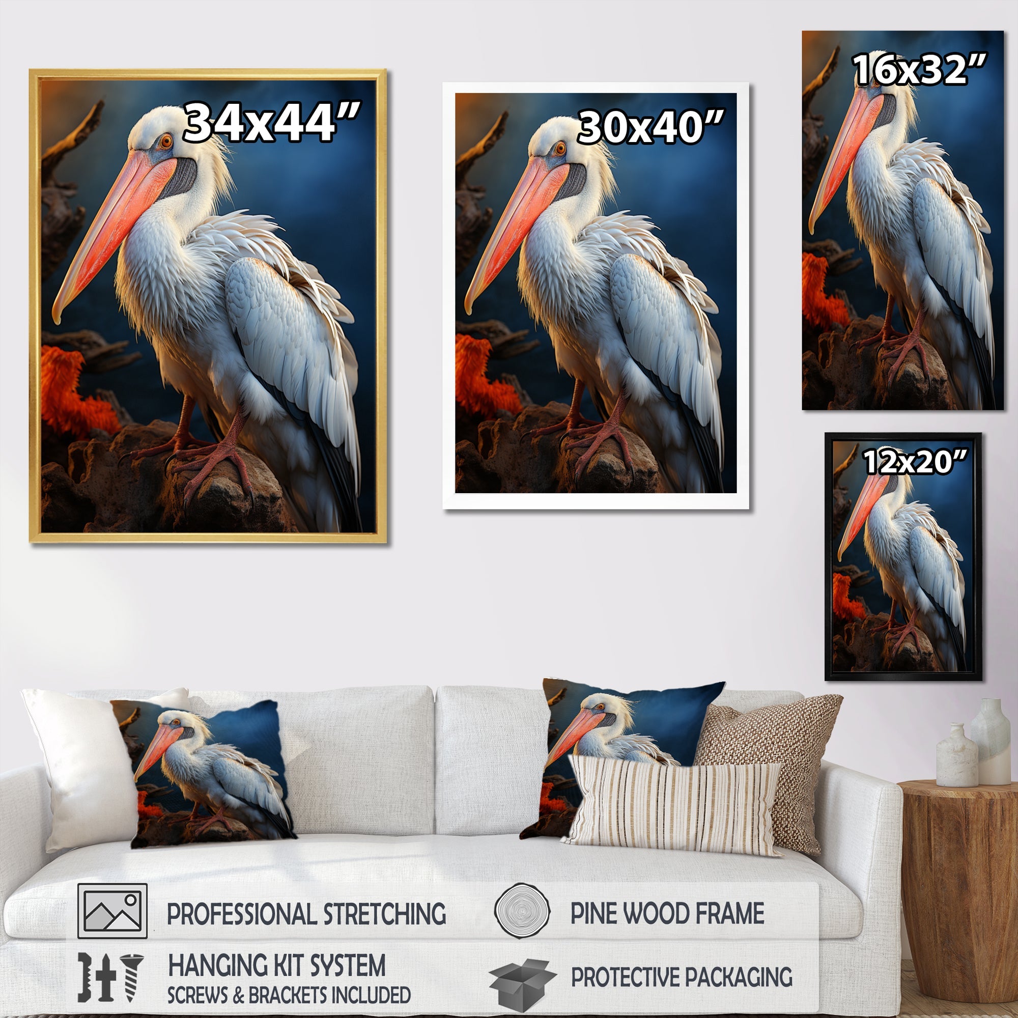 Coral White Animal Pelican - Pelican Wall Art Prints