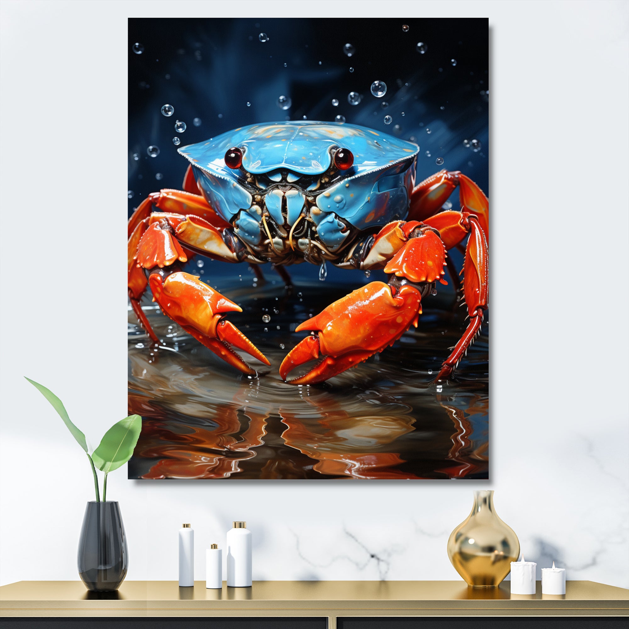 Scarlet Crab Drips - Crab Living Room Wall Art