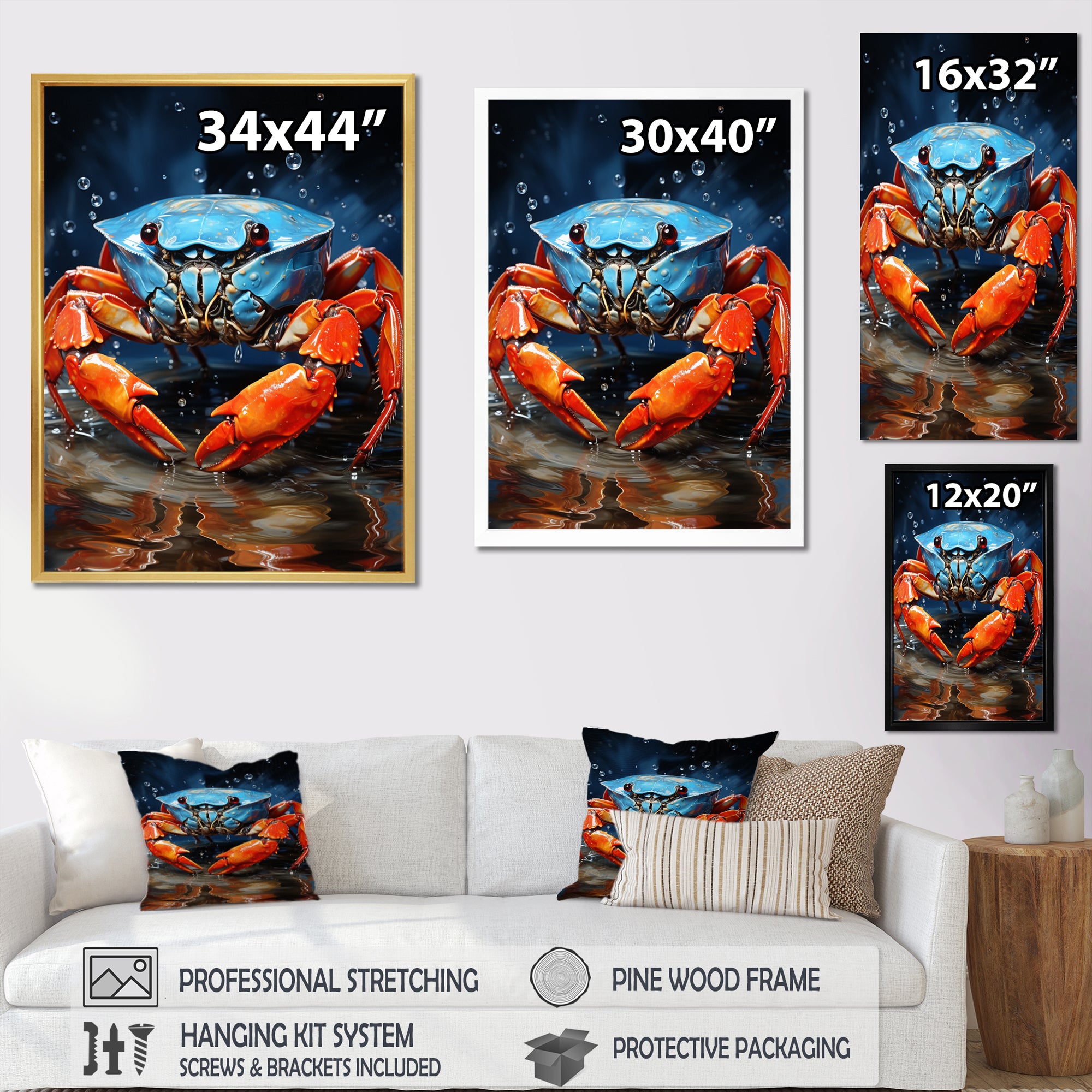 Scarlet Crab Drips - Crab Living Room Wall Art