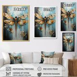 Gold Animal Turquoise Dragonfly Drips - Dragonfly Framed Canvas Art
