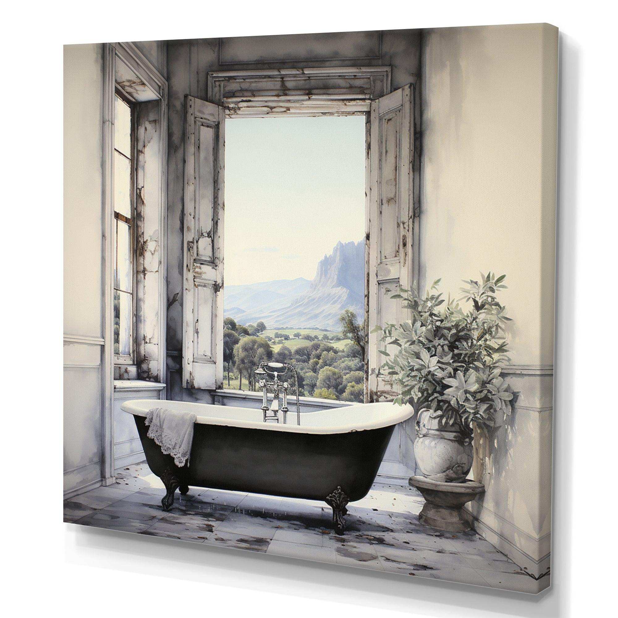Bath Monochrome Of Tranquility I - Illustration Canvas Wall Art