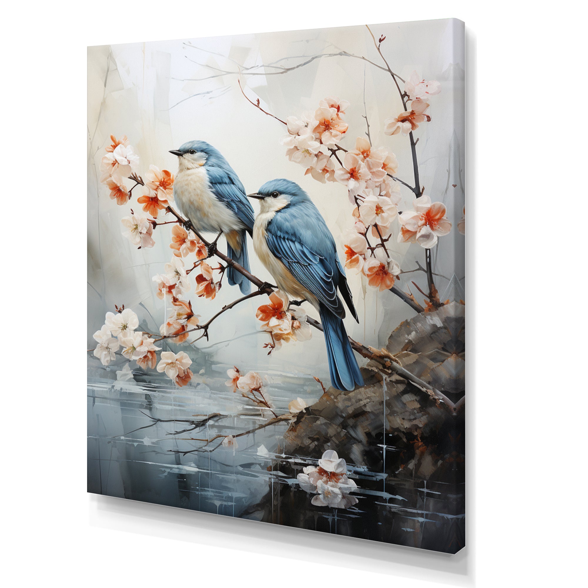 River Cascades and Birds - Blue Bird Floral Wall Art