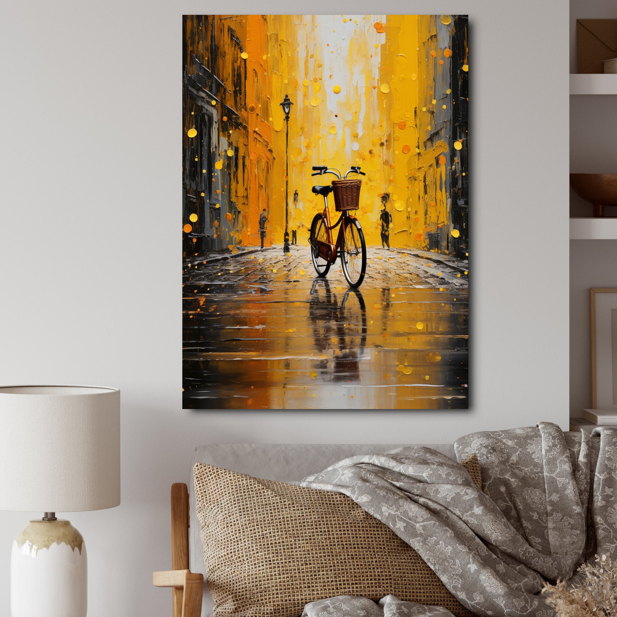 Bicycle Urban Rhythm Pointillism - Bicycle Canvas Wall Art