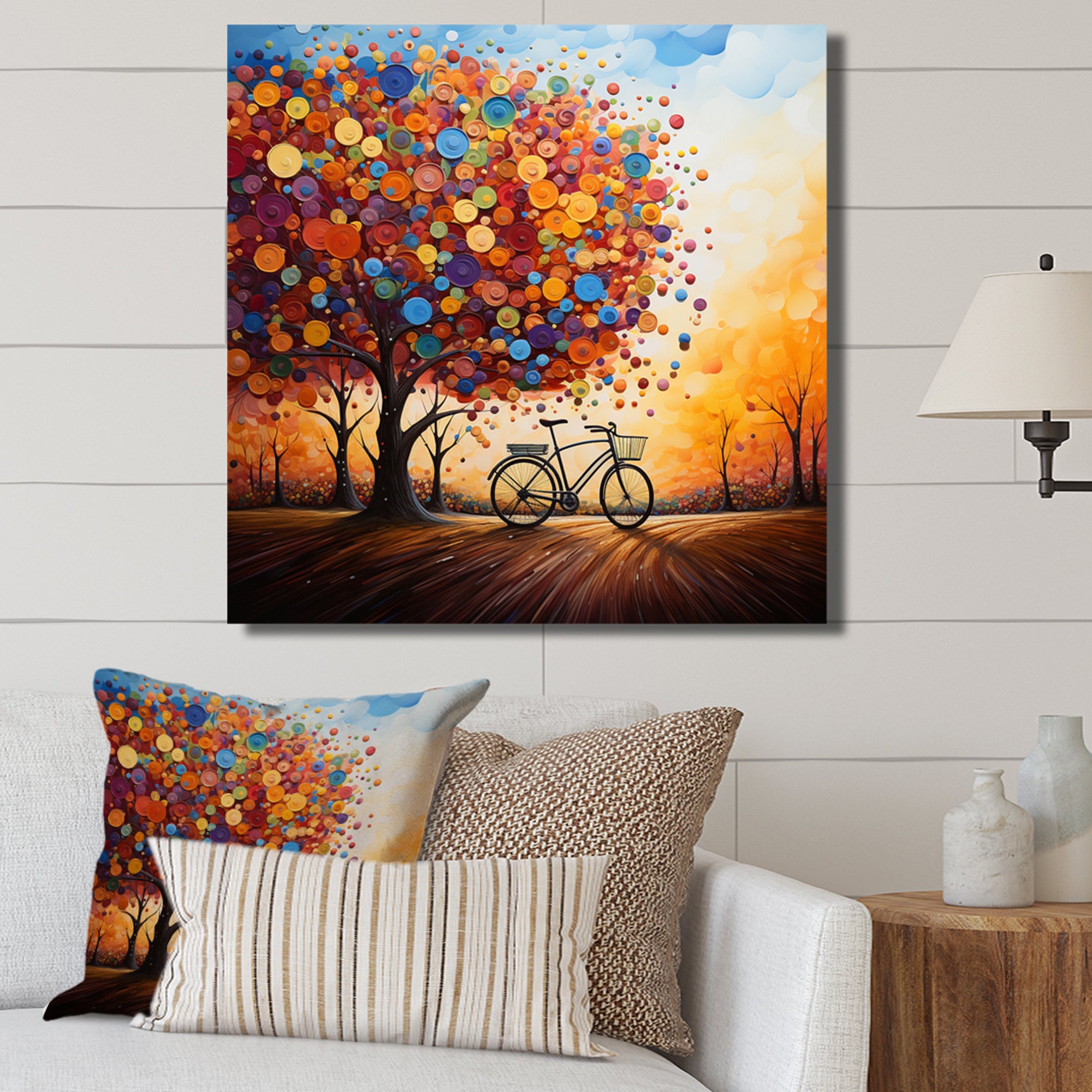 Bicycle Whirling Wheels Pointillism - Bicycle Canvas Wall Art