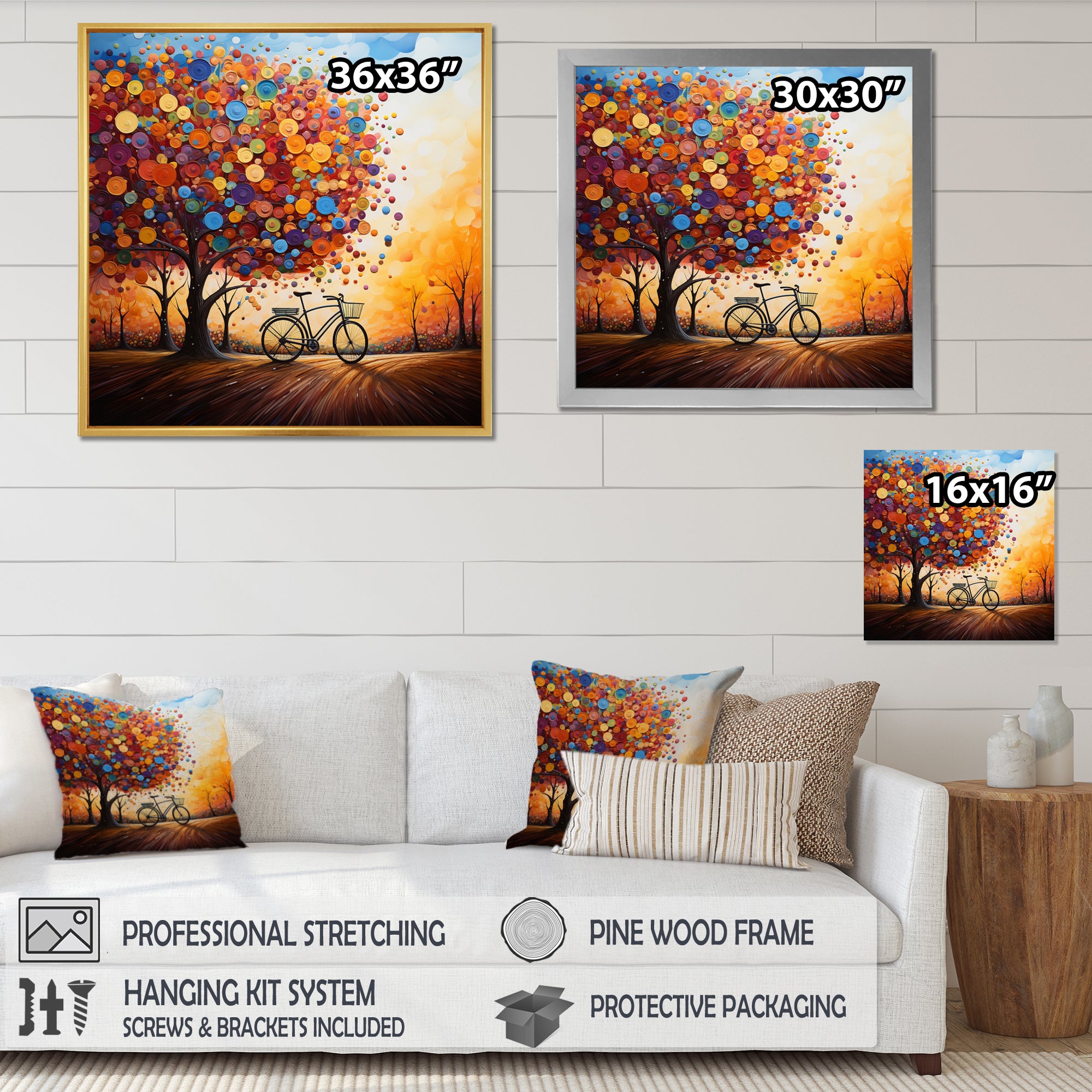 Bicycle Whirling Wheels Pointillism - Bicycle Canvas Wall Art