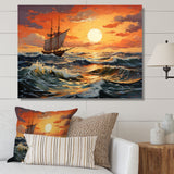 Orange Teal boat Energetic Storm I - Boat Canvas Wall Art